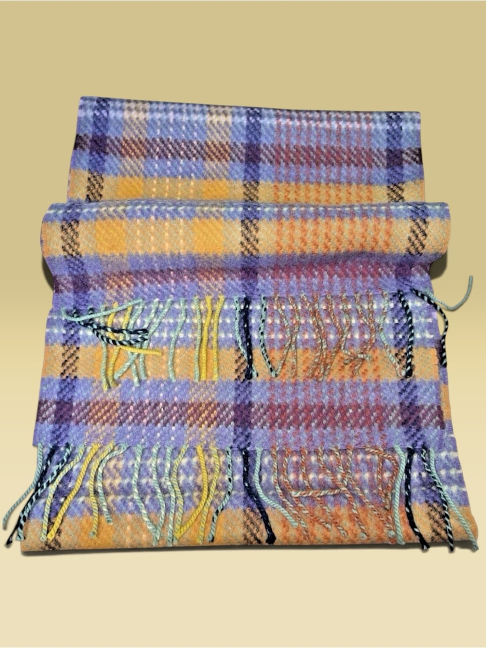 FACONNABLE Pastel Plaid Fringe Winter Scarf Lamb Wool Italy